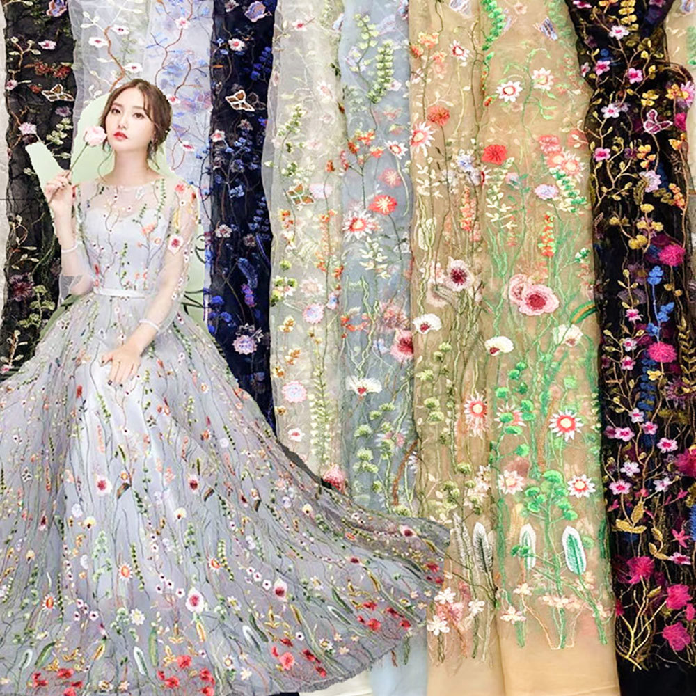 Embroidery Abaya - ปักพืชน้ําผ้าลูกไม้ 3D ดอกไม้ Tulle ตาข่ายต่อหลาสําหรับ Couture