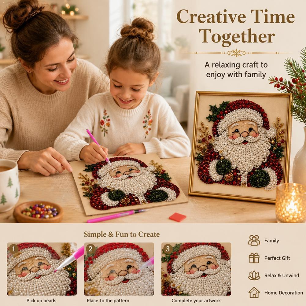 Embroidery Art - ชุดงานฝีมือ DIY ภาพปักลูกปัดรูปซานตาคลอสคริสต์มาส พร้อมกรอบตกแต่งผนัง ของขวัญคริสต์มาสสำหรับเด็กและผู้ใหญ่