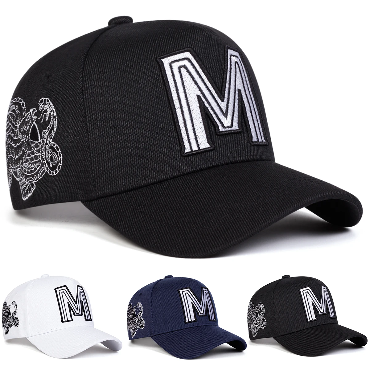 Embroidery Letter M - หมวกเบสบอลปักตัวอักษร M สำหรับทุกเพศ ฤดูใบไม้ผลิและฤดูใบไม้ร่วง หมวกปรับได้สำหรับกิจกรรมกลางแจ้ง หมวกกันแดด