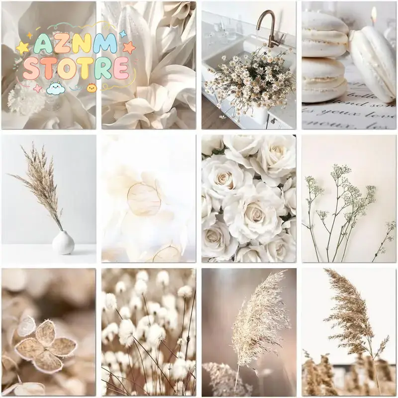 Embroidery Art - CHENISTORY ภาพเพชร 5 มิติ ลายดอกไม้และต้นไม้สีขาว งานปักครอสสติช