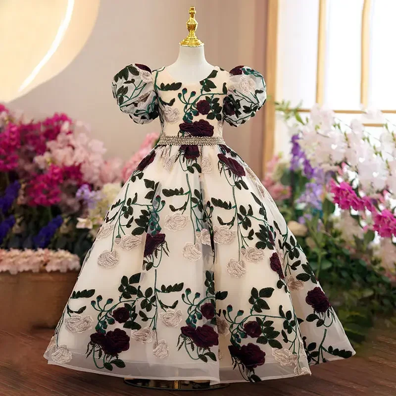 Embroidery Abaya - ชุดเดรสชุดออกงานกลางคืนยาวปักลายสำหรับวัยรุ่นชุดเดรสงานพรอมแบบทางการสำหรับเด็ก3-15Y ที่สง่างามสำหรับเด็กผู้หญิง