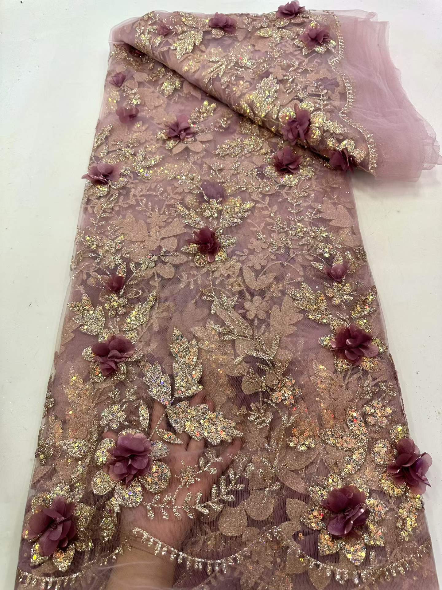 Embroidery Abaya - ผ้าลูกไม้แอฟริกันปักลายประดับเลื่อม ผ้าลูกไม้ไนจีเรียลายดอกไม้ 3 มิติ 2026 ผ้าลูกไม้ทูลล์ฝรั่งเศสคุณภาพสูงสำหรับตัดชุด