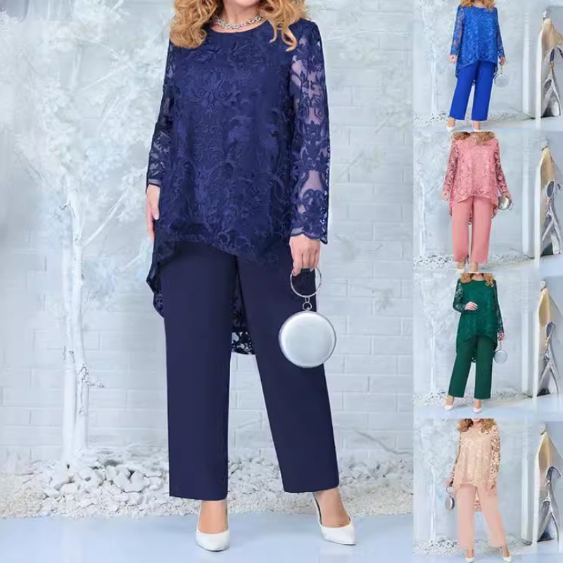 Embroidery Abaya - ชุดราตรีผู้หญิง ชุดเดรสลูกไม้ปักลาย กางเกงขายาว ชุดค็อกเทลสองชิ้น ชุดเซ็ตสองชิ้น ไซส์ใหญ่