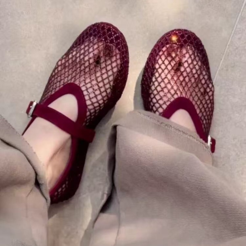 รองเท้าแตะแบบสวมประดับเพชรทรงก - Embroidery Flat Shoes บทวิจารณ์และราคา