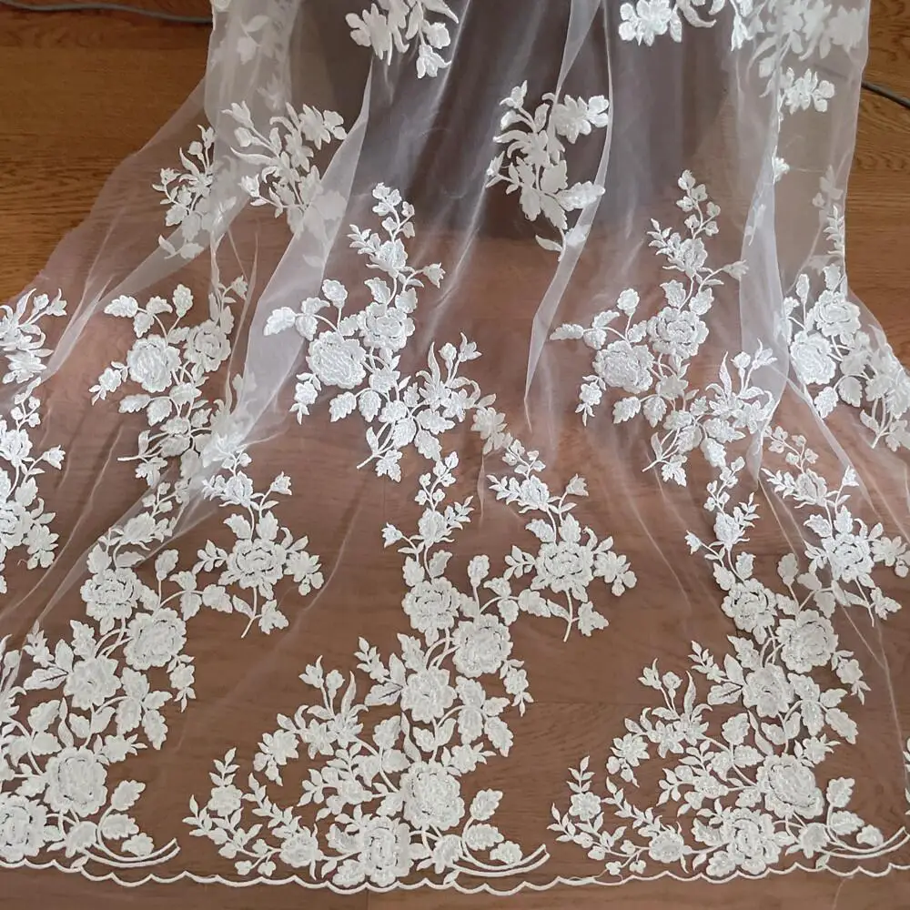 ผ้าลูกไม้ปักลายฝรั่งเศส ลายดอก - Embroidery Abaya บทวิจารณ์และราคา